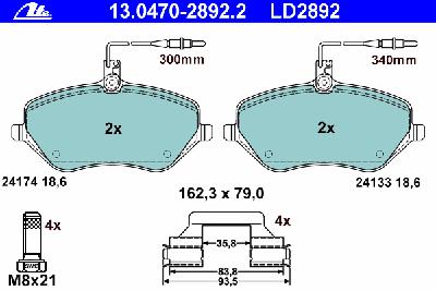 Комплект тормозных колодок, дисковый тормоз ATE 13047028922