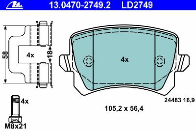 Комплект тормозных колодок, дисковый тормоз ATE 13047027492