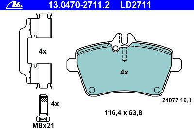 Комплект тормозных колодок, дисковый тормоз ATE 13047027112